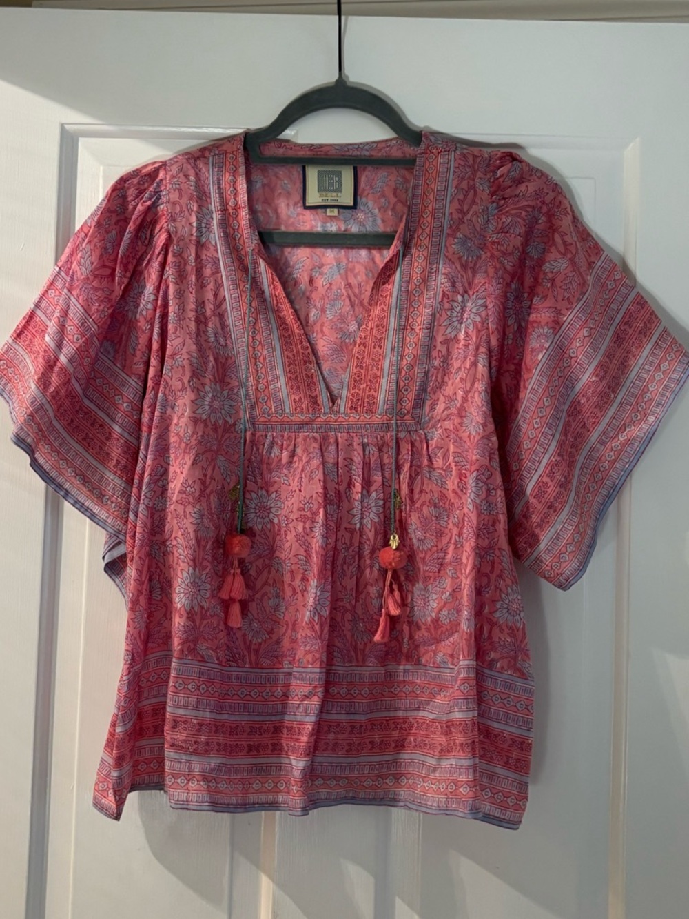 Bell by Alicia Bell Bohemian Printed V-Neck Tassel Blouse